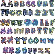 Modixun 52pcs Letter Iron on Patches, Sew on Alphabet Applique Patches, Colorful Alphabet A-Z Embroidered Patches for Clothing Hats Shoes Bags, Style A