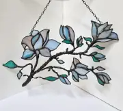 Stained Glass Рurple Magnolia Blossom Suncatcher - Wildflowers Window Panel