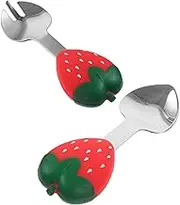 Luxshiny Silicone Stainless Steel Toddler Utensils Set Strawberry Fork Spoon for Boys and Girls