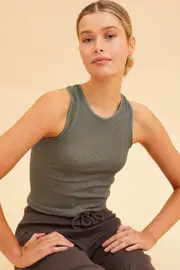 Green Seamless Tank Crop Racer Back Sleeveless - Size S, Women's Tank