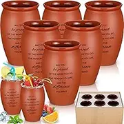 6 Pcs 12 oz Cantaritos De Barro Mexicanos Cup Cantaritos Shooters Pottery Cocktail Inspirational Glasses for Tequila, Margaritas, Mojitos, Jarritos De Barro Mexicanos, Taco Tuesday Cocktail Cups
