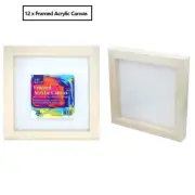 12 x Artist Blank Stretched Canvas Oil Acrylic Paint Wooden Frame 20x20x3cm