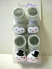 Christmas Baby Socks By Rising Star, 2 Pack (Snowmen & Owls), 0-12 Mos., New
