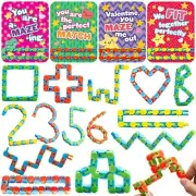 28 Pack Wacky Tracks with Valentines Cards, Twist Track Finger Sensory Toys,