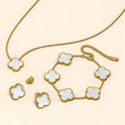 Boxed White Clover Necklace, Bracelet and Earrings Set