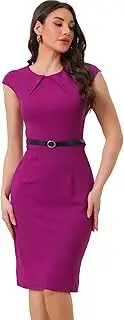 [Allegra K] Elegant Office Dress for Women's Round Neck Cap Sleeve Belted Work Sheath Dresses