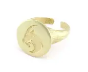 Goat Capricorn Horoscope Bark Textured Band Round Adjustable Ring Raw brass 4863