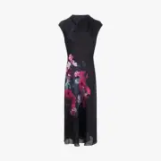 NWT Ted Baker Rahelee Draped Neck Midi/Maxi Dress — Black w/Roses Floral — Sz 2