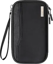 [Lacdo] Passport Holder Family Passport Wallet Women Men Travel Document Organizer Credit Cards Case Bag Water Resistant with Removable Wrist & Neck Strap Portable Travel Essentials, Black