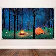 Happy Birthday Party Backdrop Banner Extra Large Fabric Flag Photography Background Photo Booth for Baby Shower Birthday Party Decor, 72.8 x 43.3 Inch (Forest Scene Camping)
