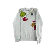 Dr Seuss Grinch Christmas Sweatshirt Mens XS Grinchmas Gray Pullover Unisex NWT
