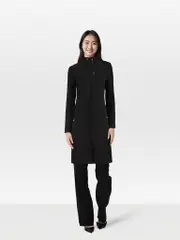 Black Wool Zip Up Mid Length Coat