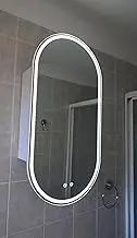 Oval LED Shaving Cabinet Mirror, 45cm x 90cm, Capsule, Frameless, 3-Colour Adjustable Temperature, Soft Close, Dimmable Light, Antifog/Demister, Semi-Recessable