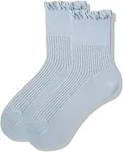 [PLZSITDOWN] Womens Ruffle Socks Cotton Cute Crew Socks Soft Breathable Lettuce Edge Socks for Women, Blue, One Size