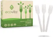 100% Compostable Forks - 140 Large Disposable Utensils (7 in.) Eco Friendly Dura