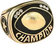 Express Medals Champion Football Trophy Ring in Sizes 6 to 15 with Award Display Stand Case and Neck Display Ball Style Chain, Non-Precious Metal, Cubic Zirconia