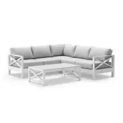 Kansas Package A - Outdoor Aluminium Corner Modular Lounge Set with Coffee Table White - Textured Olefin Grey