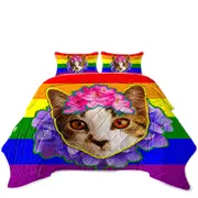 Rainbow Flag Adorable Flowery Kitten Coverlet