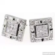 Fancy Invisible Set Tri Cut Cubic Zirconia Square Stud Earrings