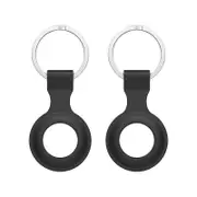 2 Pack MEZON Black Silicone Protective Case Holder for Apple AirTag with Keychain Ring
