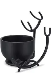 2PC Barber Razor & Shaving Brush Stand Soap Bowl,Razor & Brush Holder Set Black
