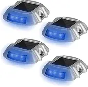Extra Bright Solar Deck Lights Blue Waterproof with 6 LED Driveway Safety Light for Pathway (4 Pack)