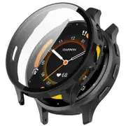For Garmin Venu 3 PC Case with Tempered Glass Screen Protector Scratch Resistant Watch Cover Black