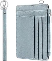 [SEAVILIA] Small Wallet for Women Slim Wristlet Keychain Wallets RFID Credit Card Holder With Zipper Pocket, ID Window, Cros Blue, Minimalist