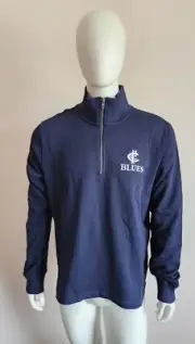 Carlton Blues AFL AFCAL0210 Mens Navy 1/4 Zip V-Crew Pullover Size L New