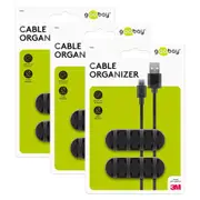 6x Goobay 4 Slots Adhesive Cable 6.4cm Organiser Cord/Wire Management Black