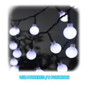 Sansai USB Powered 100 LED Globe Coolwhite Decorative String Lights 15m