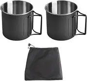 Set of 2 NUZAMAS Folding Cup 330ml 304 Stainless Steel Coffee Tea Water Cup Portable Outdoor Camping Cup for Outdoor Hiking Cooking Camping Pot Open Fire(Black)