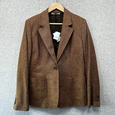 Malo Mens Virgin Fleece Wool One Button Blazer Sport Coat Herringbone 36 Small