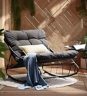 Grand patio Steel Rocking Chair Indoor & Outdoor, Patio Lounge Rocking Chair with Thick Cushion for Relaxing Reading Napping, Comfortable Modern Rocker Chair for Living Room, Front Porch, Backyard