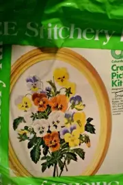 NEW Columbia Minerva Crewel Erica Wilson Kit PANSIES 12 x 16