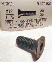 M12-1.75X30MM FLAT HEAD SOCKET CAP SCREWS GRADE 10.9 STEEL BLACK (5)