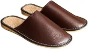 [GHYUB] Leather Slippers For Men Indoor Outdoor，Fashion Non-Slip Home Slippers，Unisex Genuine Leather Slippers Flat House Shoes Closed Toe Slip On Outdoor Indoor