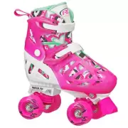 Derby 54mm Kids Girls Beginner L (3-6) Roller Trac Star Youth Skate White/Pink