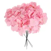 10Pcs Artificial Silk Hydrangea Flower Heads with Stems for Decor, Pink