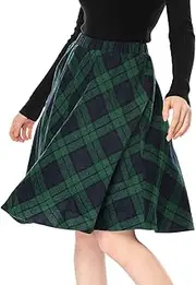 [Allegra K] Women's Plaids Elastic Waist Knee Length A Line Skirt