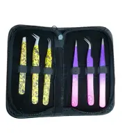 Eyelash Tweezers Eye Lash Clip Remover Tool False Extension Curved Pointed 6 Pcs