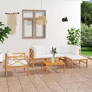 Patio Furniture Sets 6 Piece Garden Lounge Set with Cream Cushions Solid Teak Wood