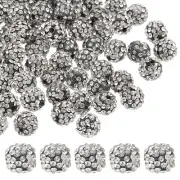 10mm Rhinestone Clay Beads for Jewelry Making, 120 Pack Beads, Light Grey