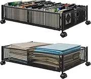 Under Bed Storage With Wheels Under bed Storage Containers Large Metal Foldable Space-saving Under Bed Drawer Shoe Storage Organizer on Wheels for Clothes(2 pieces, Black)