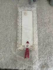 Blank Cross Stitch Bookmark Lace Trim Red Bow 8.5x3.5 New Old Stock