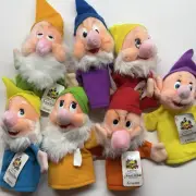 Vtg Disney Snow White and the Seven Dwarfs Plush Hand Puppets Complete Set of 7