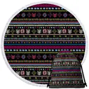 Purplish African Design Round Beach Towel