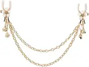 Pearl Nipple Clamp, Breast Clamps Screw Clip,Pearl Body Ring Chain for Women,Stainless Steel Non Piercing Nipple Rings Decorative Clip, for Women Faux Body Jewelry, Pearl
