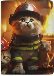 [GAIREG] Passport Case Passport Case for Women, Cat Firefighter