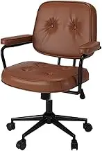 Ergonomic Office Chair Vintage Office Chair PU Leather Study Desk Office Seat with Armrests and Backrest Female Bedroom Makeup Lift Swivel Chair Desk Chair(Brown)
